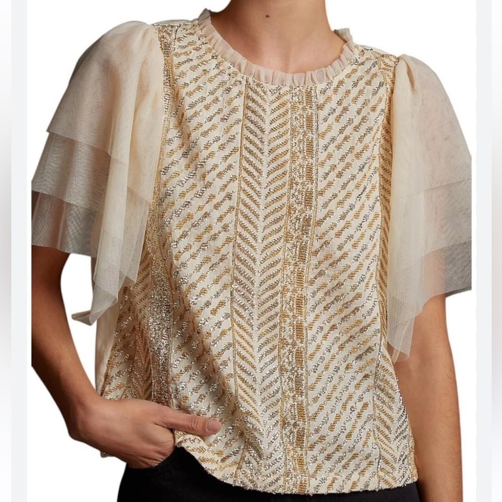 Anthropologie Let Me Be Sequined Embroidered Top.